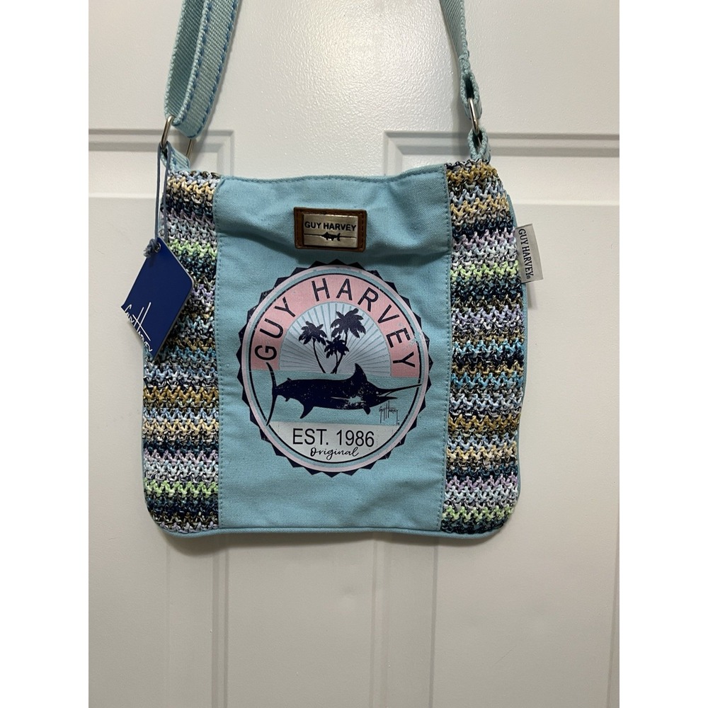 NWT Guy Harvey Canvas Tote Med Beach Travel Fishing Crochet Crossbody‎ Bag